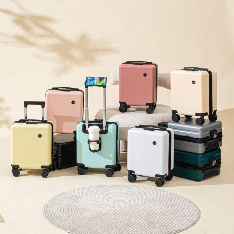 Air Travel Suitcases on Wheels With Cup Holder Carry-on Suitcase for Flight Traveling Box Luggage Trolley Small Valise De Voyage