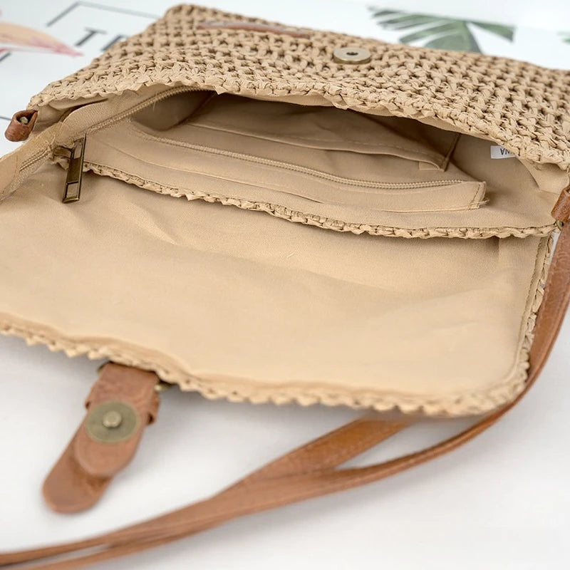 Forest style retro paper rope woven bag, female mini postman crossbody bag, daily commuting, beach versatile shoulder bag