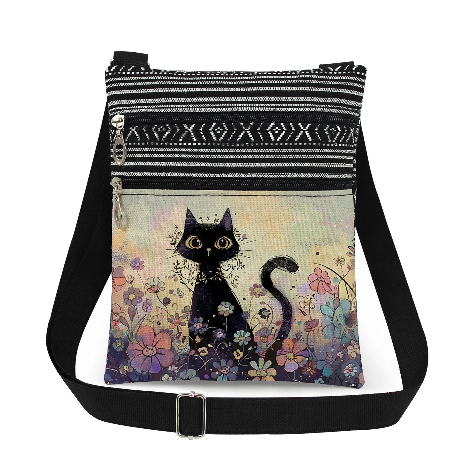 Cute Cartoon Black Cat Print Crossbody Bags Shoulder Bags For Women Daily Travel Portable Small Messenger Bags Catkeeper Gift