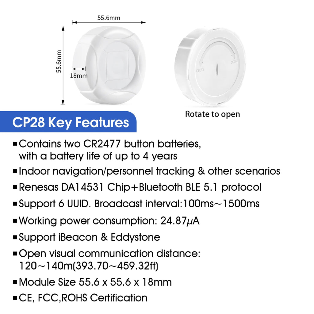 DX-SMART 120m Long Range size Smallest Eddystone ibeacon Ble Bluetooth Beacon DX-CP28 iot device for indoor tracking beacon
