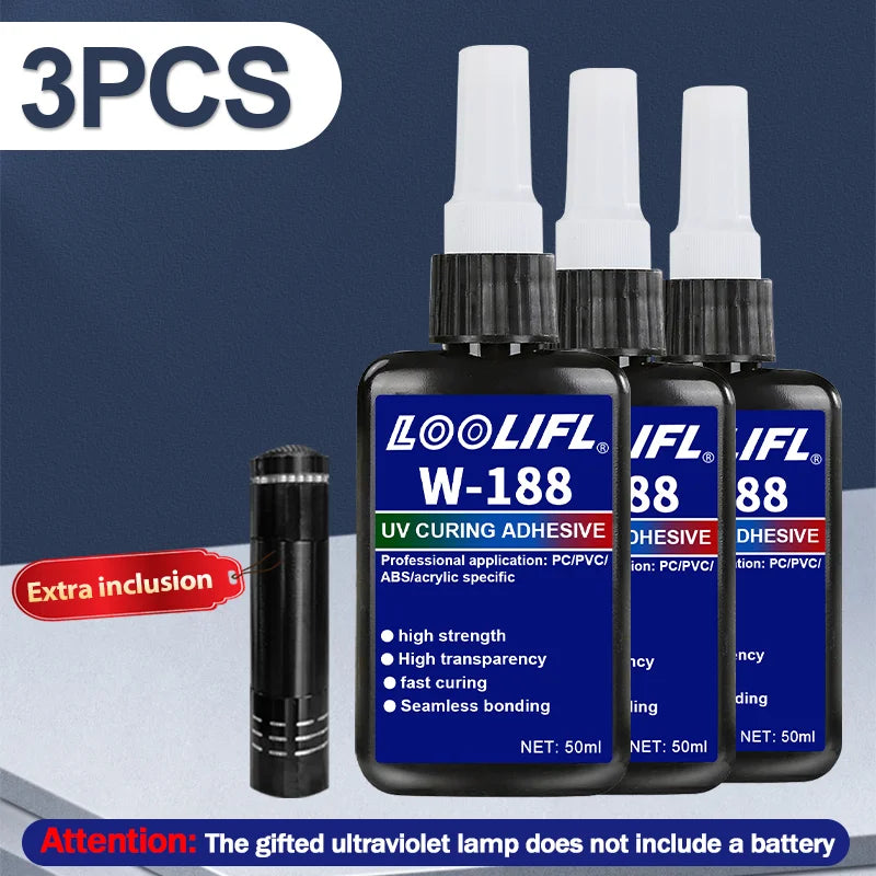 Highly Transparent UV Glue, Waterproof, UV-Enhanced Curing, Used for Handicraft Production, DIY Models. (With Ultraviolet Lamp)
