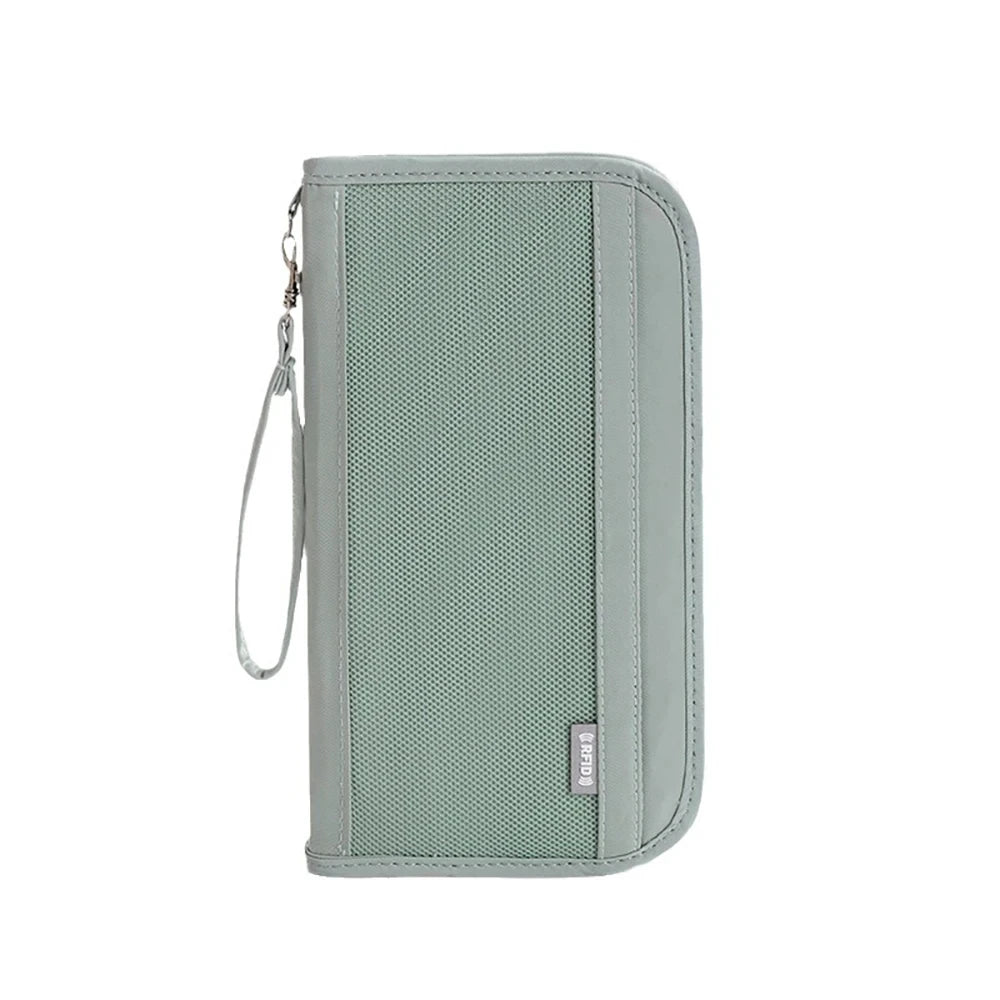 RFID Blocking Passport Holder Travel Document Organizer with Wrist Strap Multifunctional Zippered Wallet for Airline Tickets Car