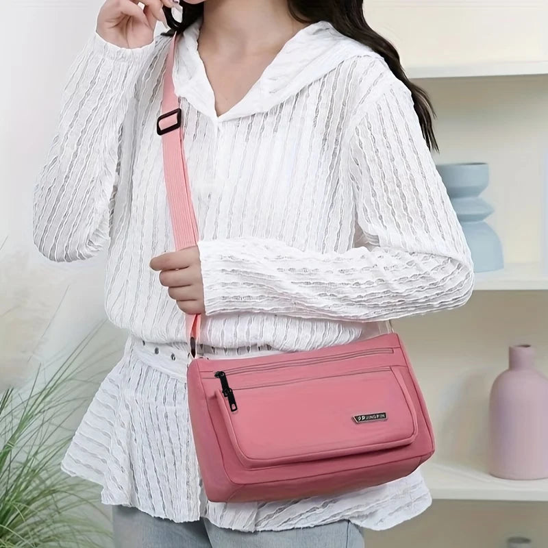 Casual Multi-pocket Crossbody Purse Adjustable Wide Strap, Multi Color Option Bag for Travel Outdoor Leisure City Outings