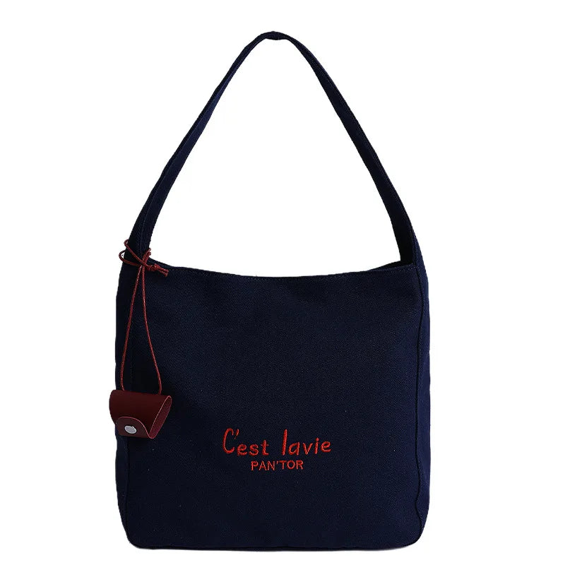 2026 Summer New Korean Style Canvas Casual Fashionable Tote Bags Single Shoulder Large Capacity Tote Shopping Bags for Leisure