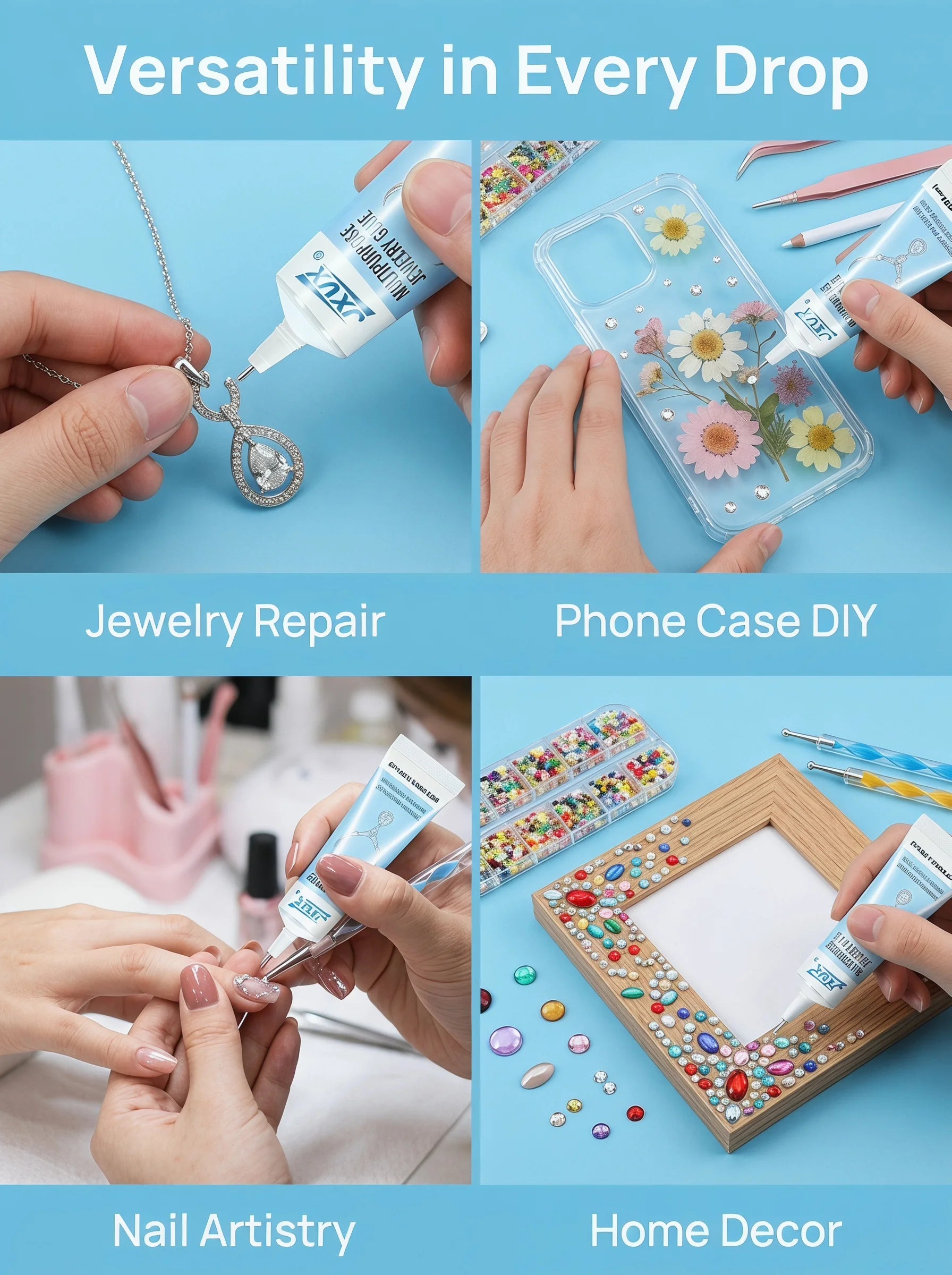 50ml Transparent and Flexible Jewelry Glue, Identical to B7000 Adhesive; Semi-Fluid Glue with Precision Nozzle, Invisible Glue, Temperature Resistant and Non-Corrosive