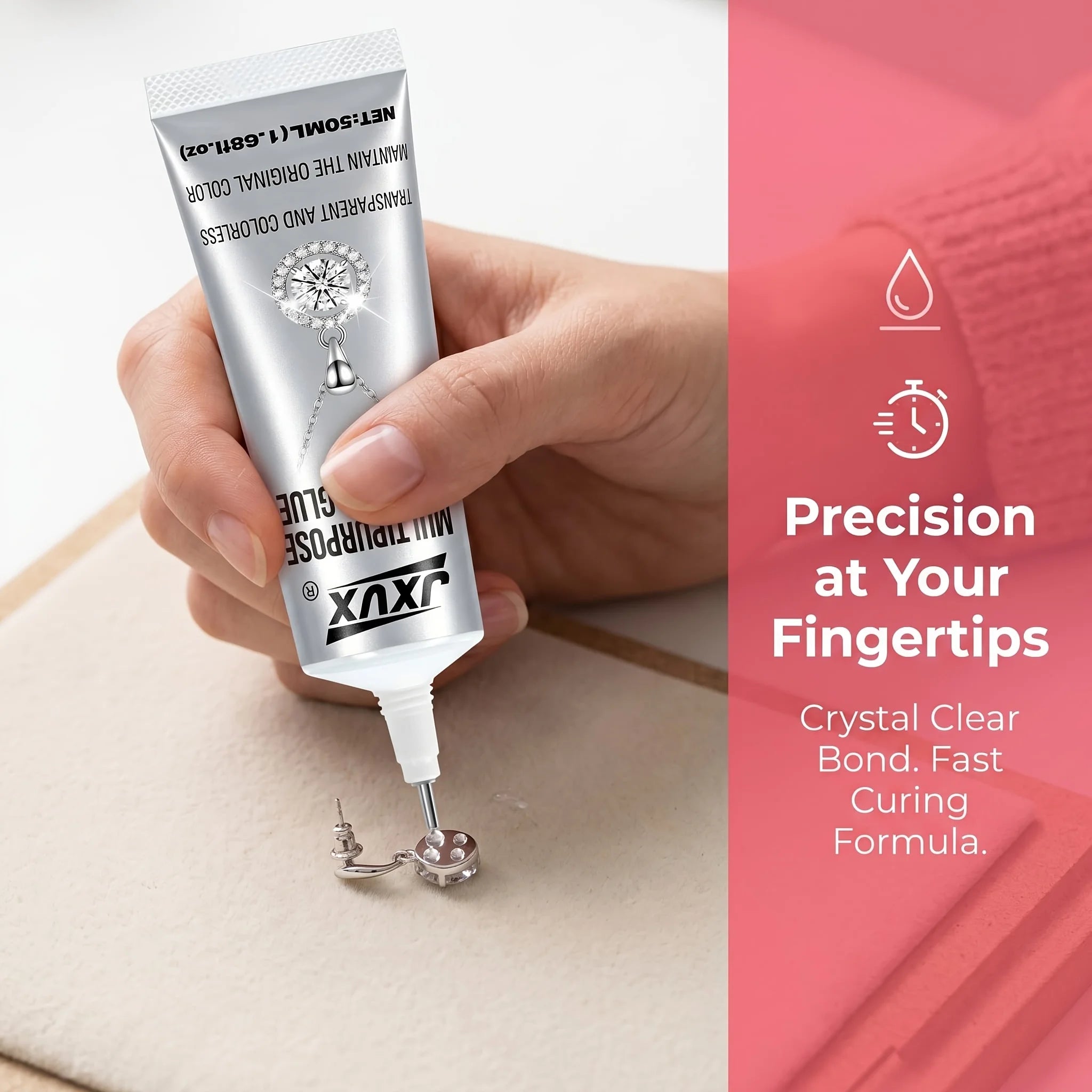 Ewelry & Metal Glue, 50g（1.68 fl oz）- Instant Adhesive, Permanent Bond, Waterproof, Dries Clear, Ideal for Repairs
