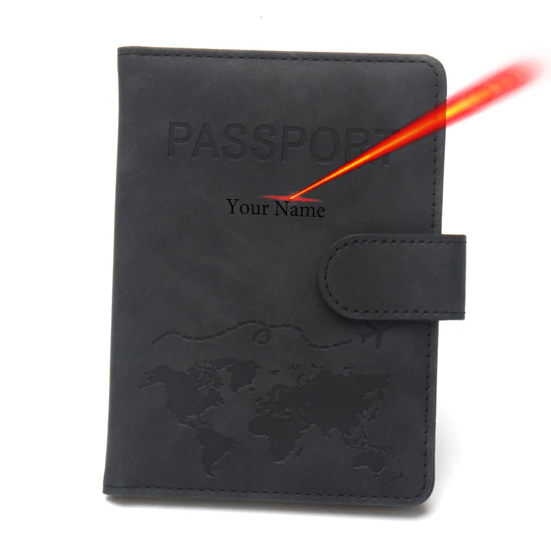 Custom Name Passport Cover Fashion Word Map Passport Holder Rfid Magnetic Buckle Travel Wallet Case for Passports
