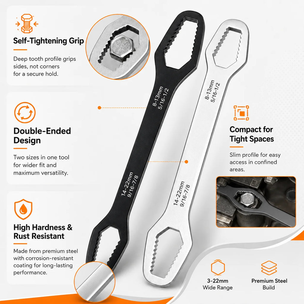 YONGRUN 1PC Universal Motorcycle Wrench 3-17mm 8-22mm Multi Function Repair Spanner Compact Bike Tool for Nut Bolt Adjustment
