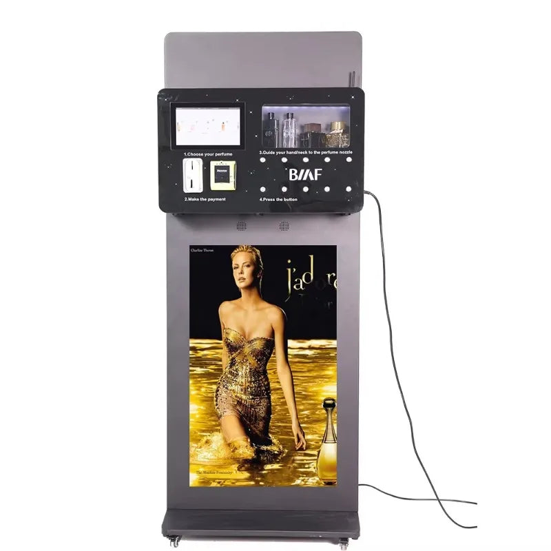 Customized USA 43 Inch Touch Screen Automatic Refillable Fragrance Vending Machine Base Stand LED Lights
