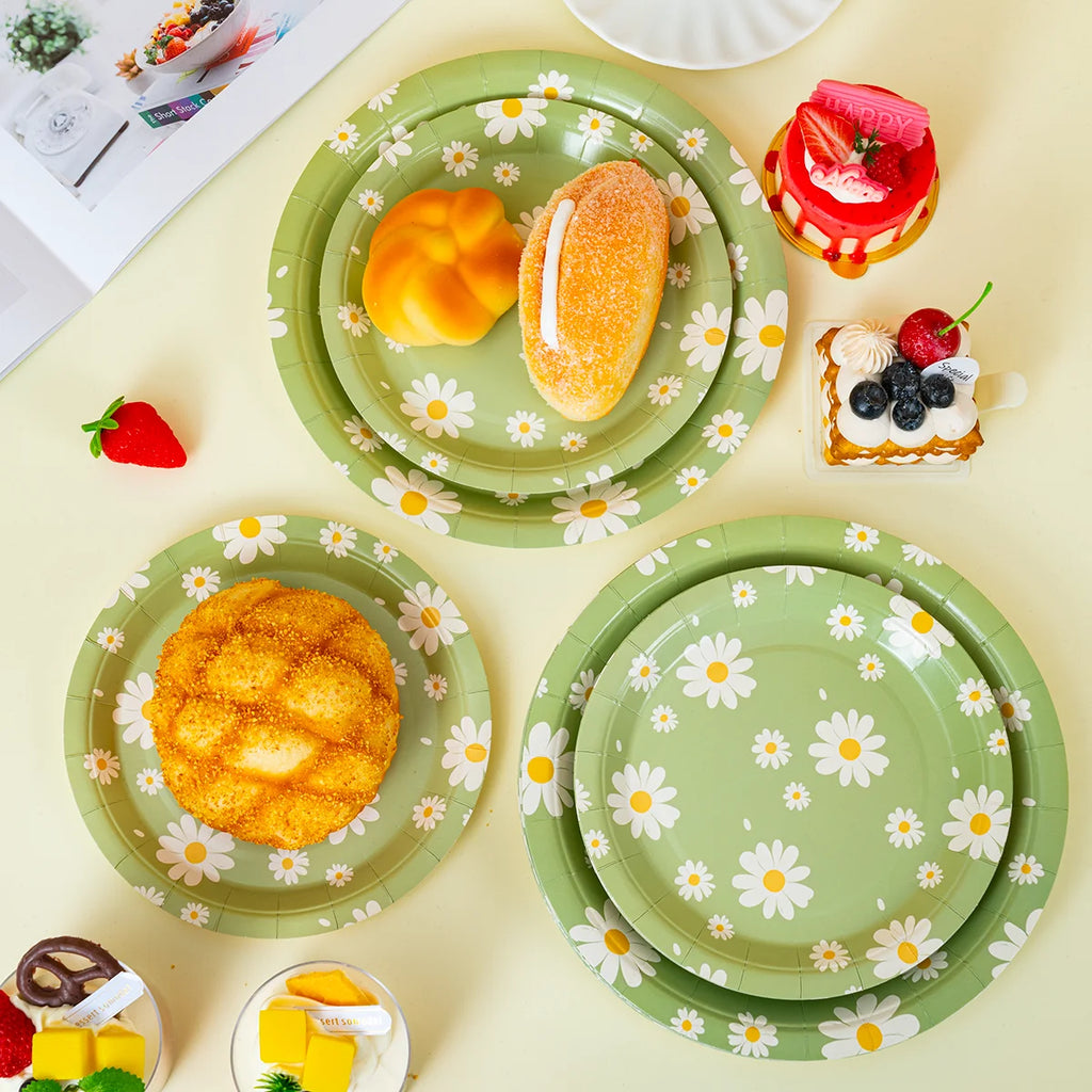 Paper Plates Heavy Disposable Dinner Plates Pastel Floral Print for Picnic Bridal Shower Spring Birthday Party Decor