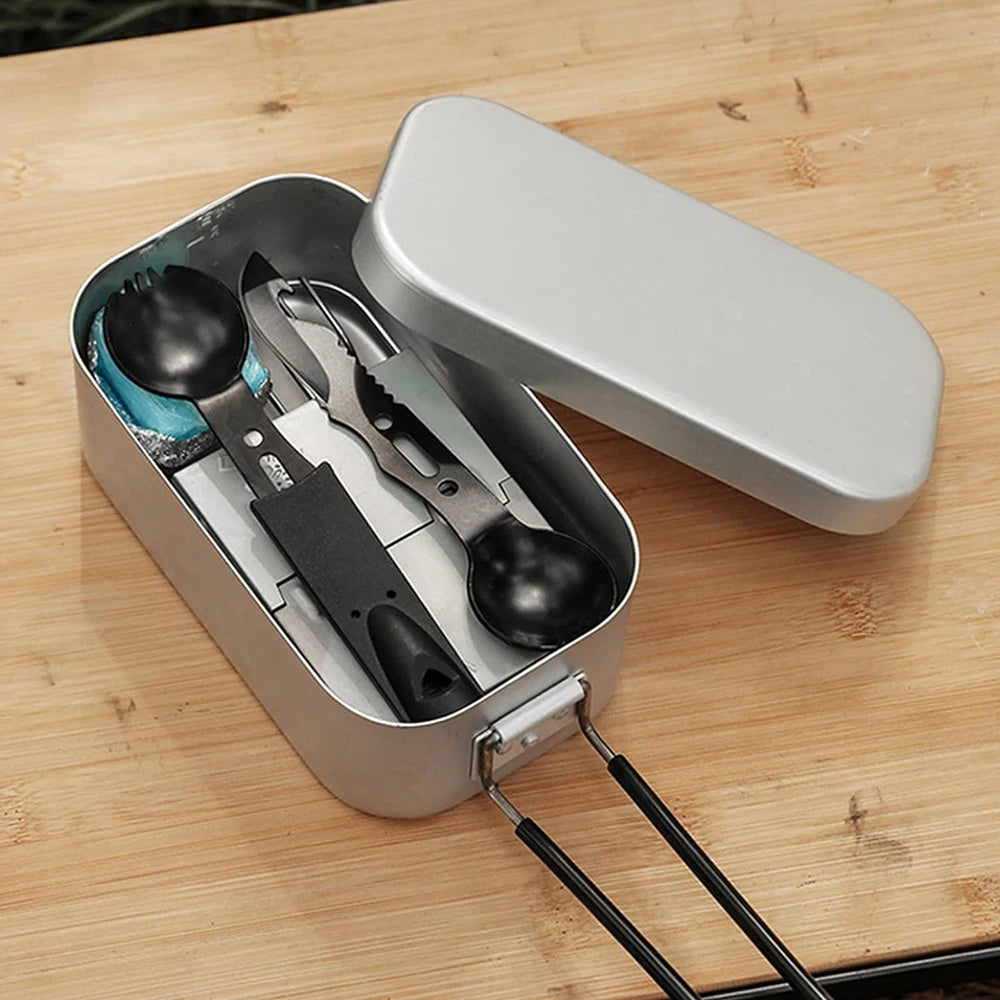 800ML Aluminum Lunch Boxes Outdoor Camping Cookware Tableware Foldable Handles Picnic Box Cooking Food Bento Box For Hiking