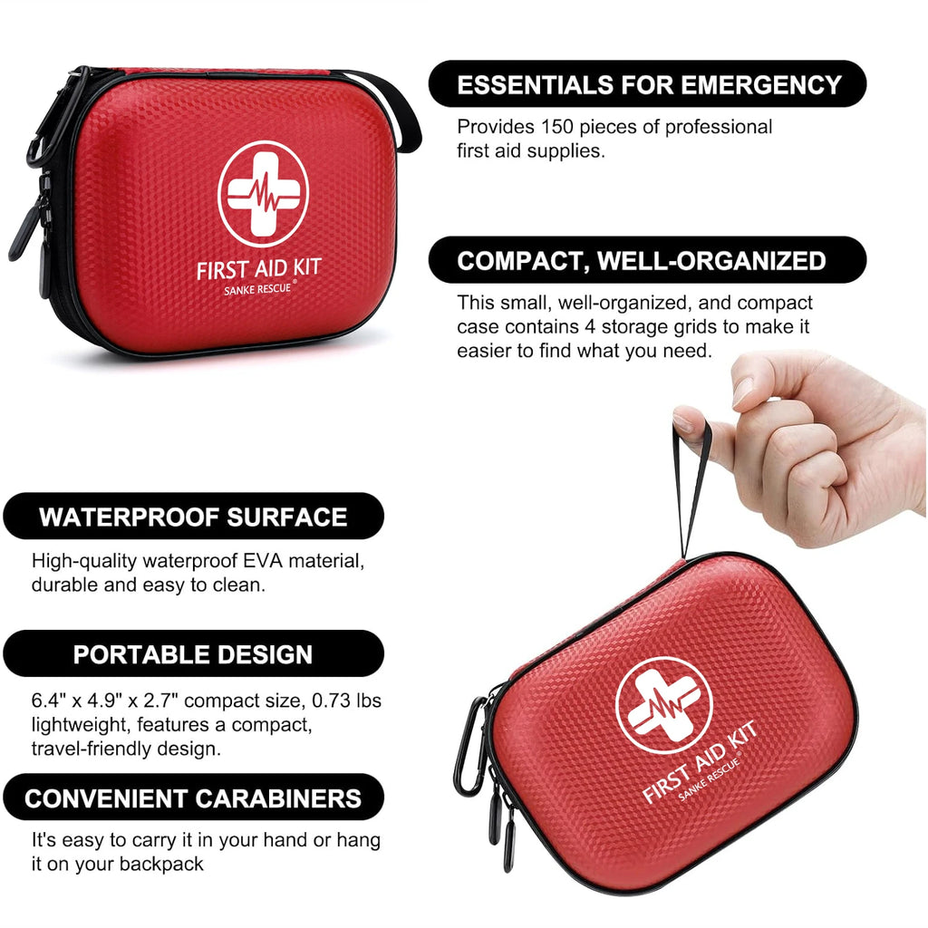 150 Piece Mini First Aid Kit Small Waterproof Hard Shell Medical Kit for Home Car Travel Camping Truck Hiking Sports Office