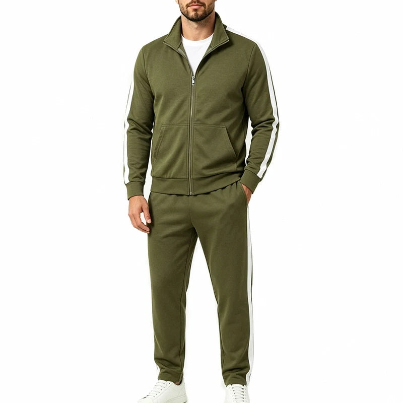 Men's two-piece loose casual commuting simple zip-up stand collar jacket and sweatshirt set, breathable and not stuffy