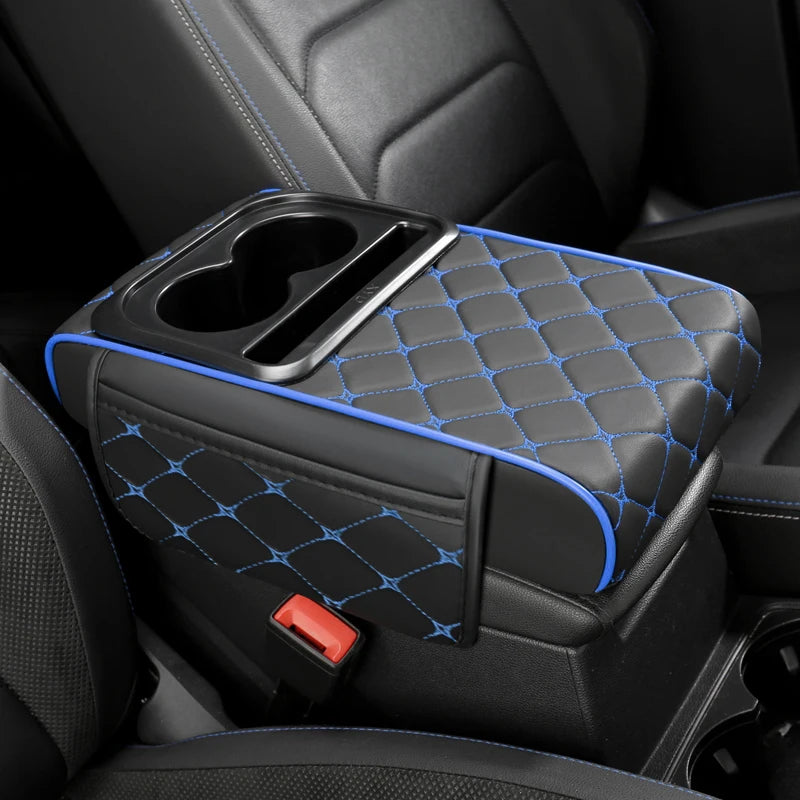 PU Leather Car Center Console Storage Height Pad with Cup Holder, Phone Card Slot, Dual Pockets or No Pocket Storage
