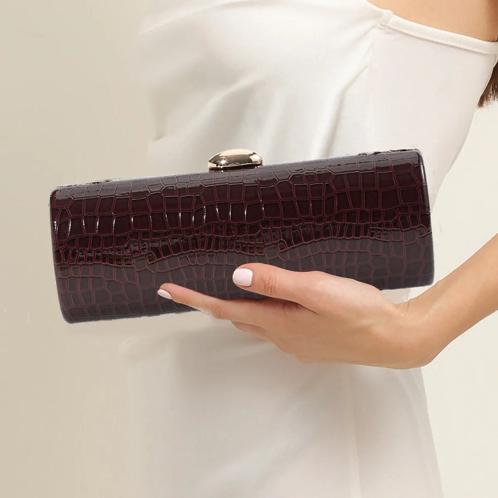 Evening Clutch Bag For Women Fashion Vintage Long Box Clutches Dress Party Lady Handbag Purse PU Leather Chain Shoulder Bag