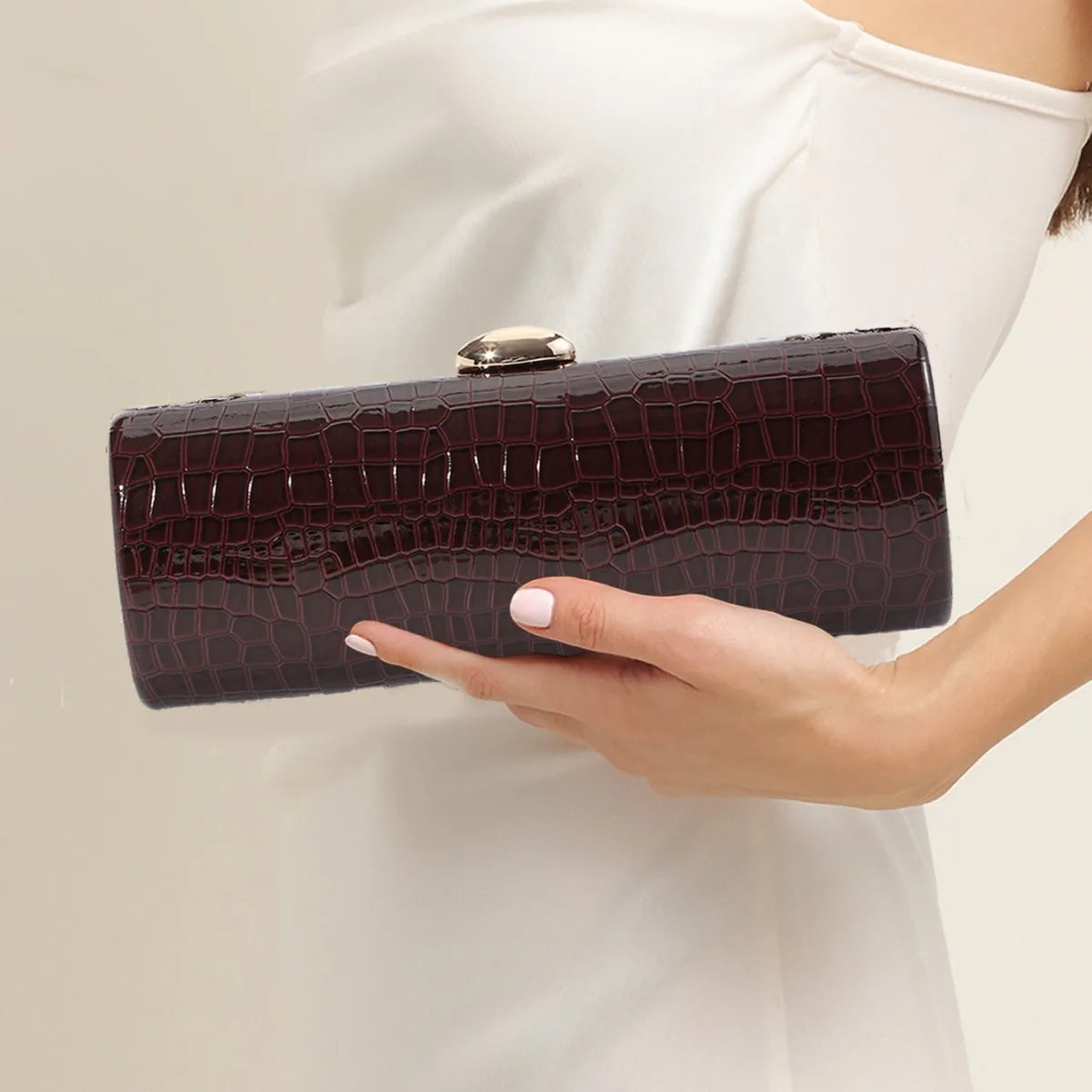 Evening Clutch Bag For Women Fashion Vintage Long Box Clutches Dress Party Lady Handbag Purse PU Leather Chain Shoulder Bag