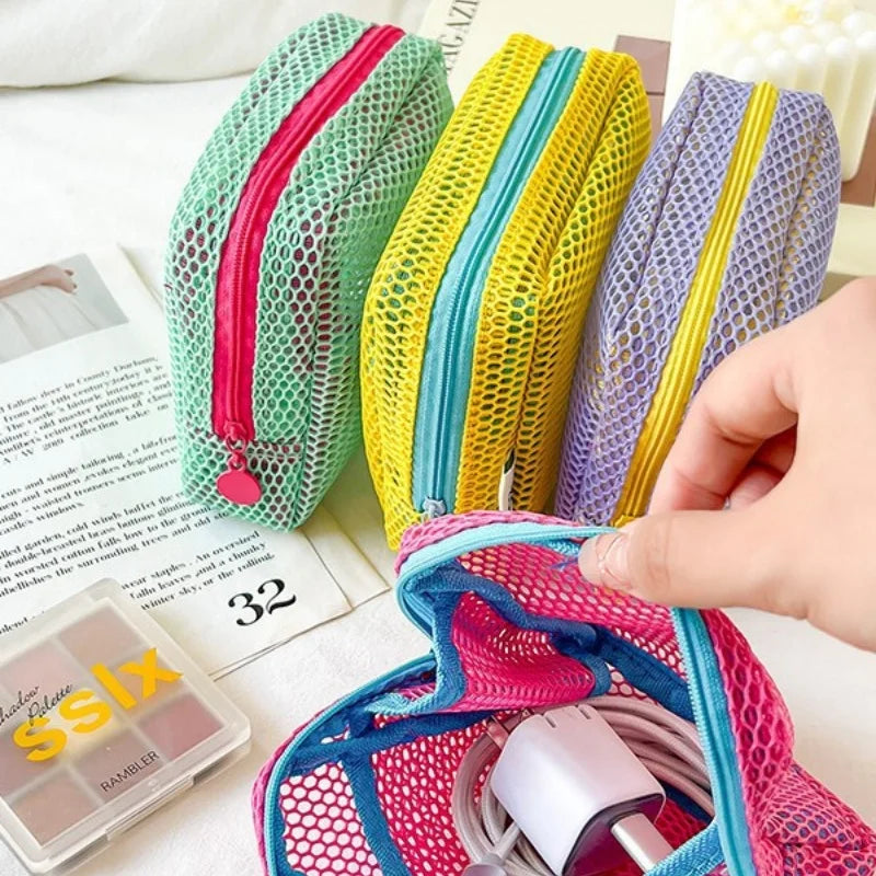 2026 Mini Coin Purse Portable Mesh Makeup Bag Dopamine Mesh Cloth Money Lipstick Eyeshadow Storage Bag for Travelling Shoping