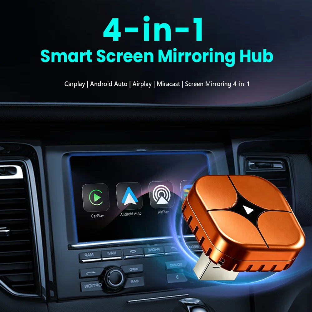 4 in 1 Wireless CarPlay Adapter  – iOS CarPlay & Android Auto & AirPlay & MirrorLink,Compatible with 800+ Cars,USB C
