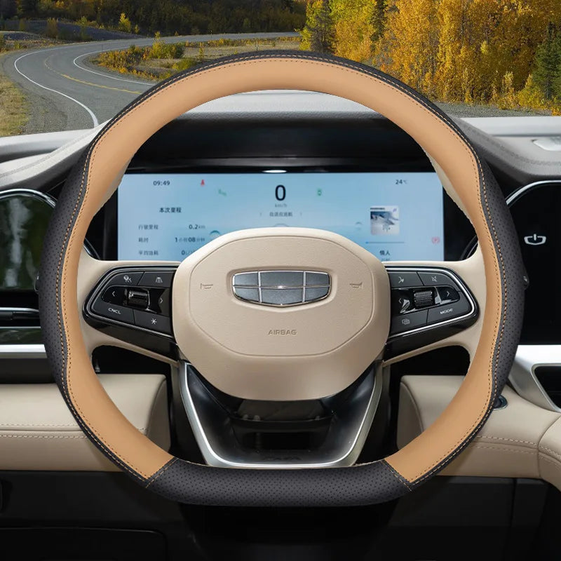 Car Nappa Leather Non-slip Steering Wheel Cover For Geely Emgrand GL GS EV450 Xingyue L S Boyue L Cool Yinhe L7 Xingyao 8 Binrui