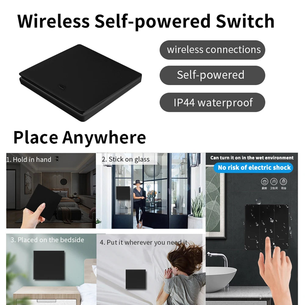 RF433 Self-Powered Wireless Light Switch, Kinetic No Battery,16A Relay, Retrofitting Easy Installation for Home Garage Garden