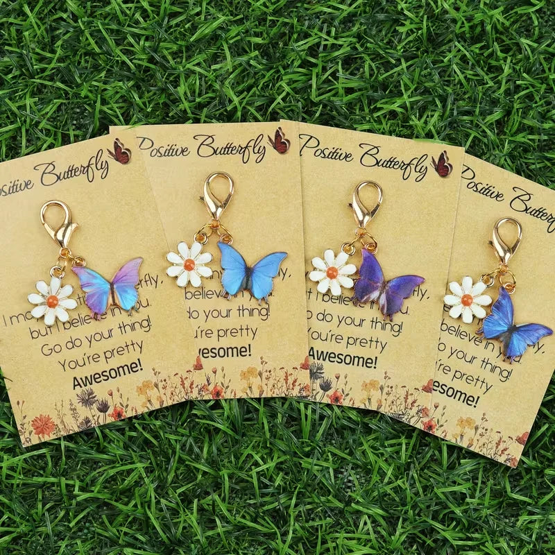 12-Piece Blue Butterfly Daisy Keychain Set DIY Bag Charms Key Rings Suitable for Parties, Self-Motivation, Gifts for Friends and Family, Key Ring Making, and Daily Keychain Decoration.