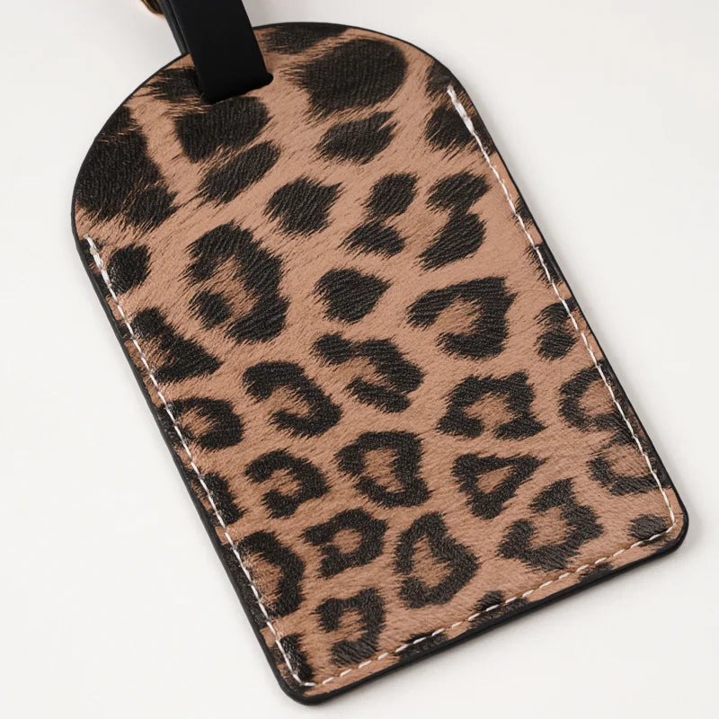 Women Men Fashion Leopard Print Luggage Tags PU Leather Suitcase Labels Tags with Adjustable Strap Travel Travel Accessories