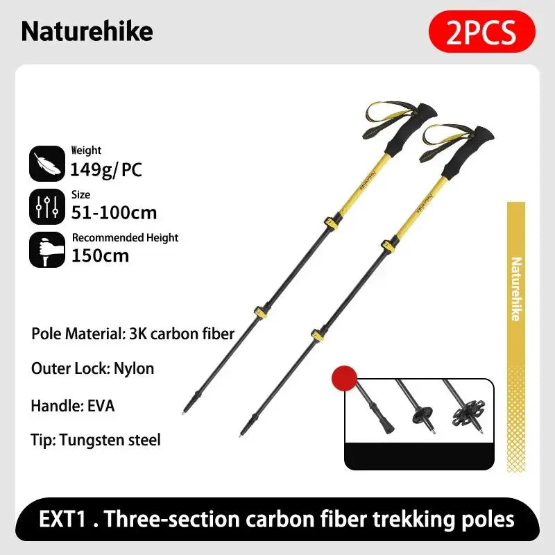 Naturehike 3-section Carbon Fiber Hiking Poles Ultralight Telescopic Trekking Poles Outdoor Hiking Camping Walking Stick