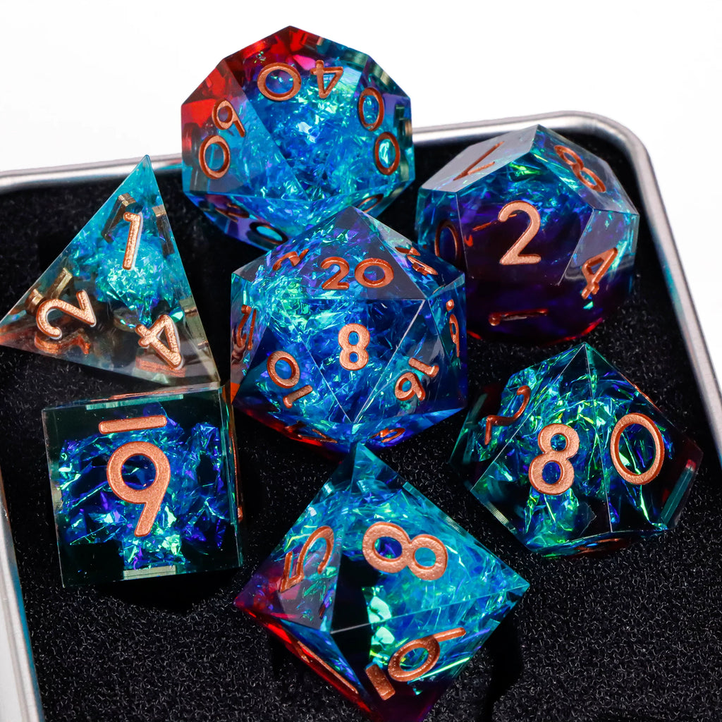 Blue Resin D&D Dice Set 7pcs Polyhedral Dice for Dungeons and Dragons, RPG Dice Role Playing Games D4, D6, D8, D10, D12, D20
