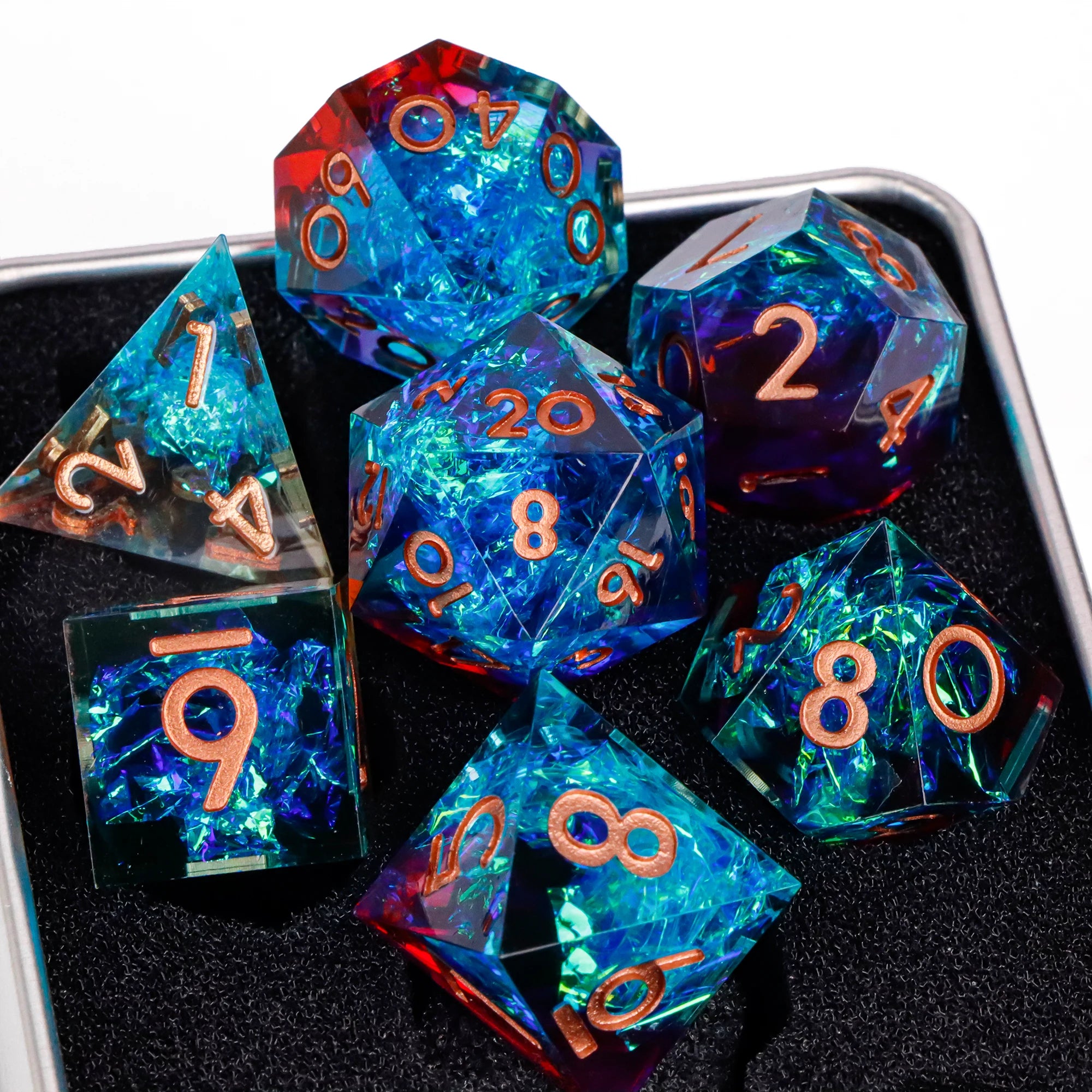 Blue Resin D&D Dice Set 7pcs Polyhedral Dice for Dungeons and Dragons, RPG Dice Role Playing Games D4, D6, D8, D10, D12, D20