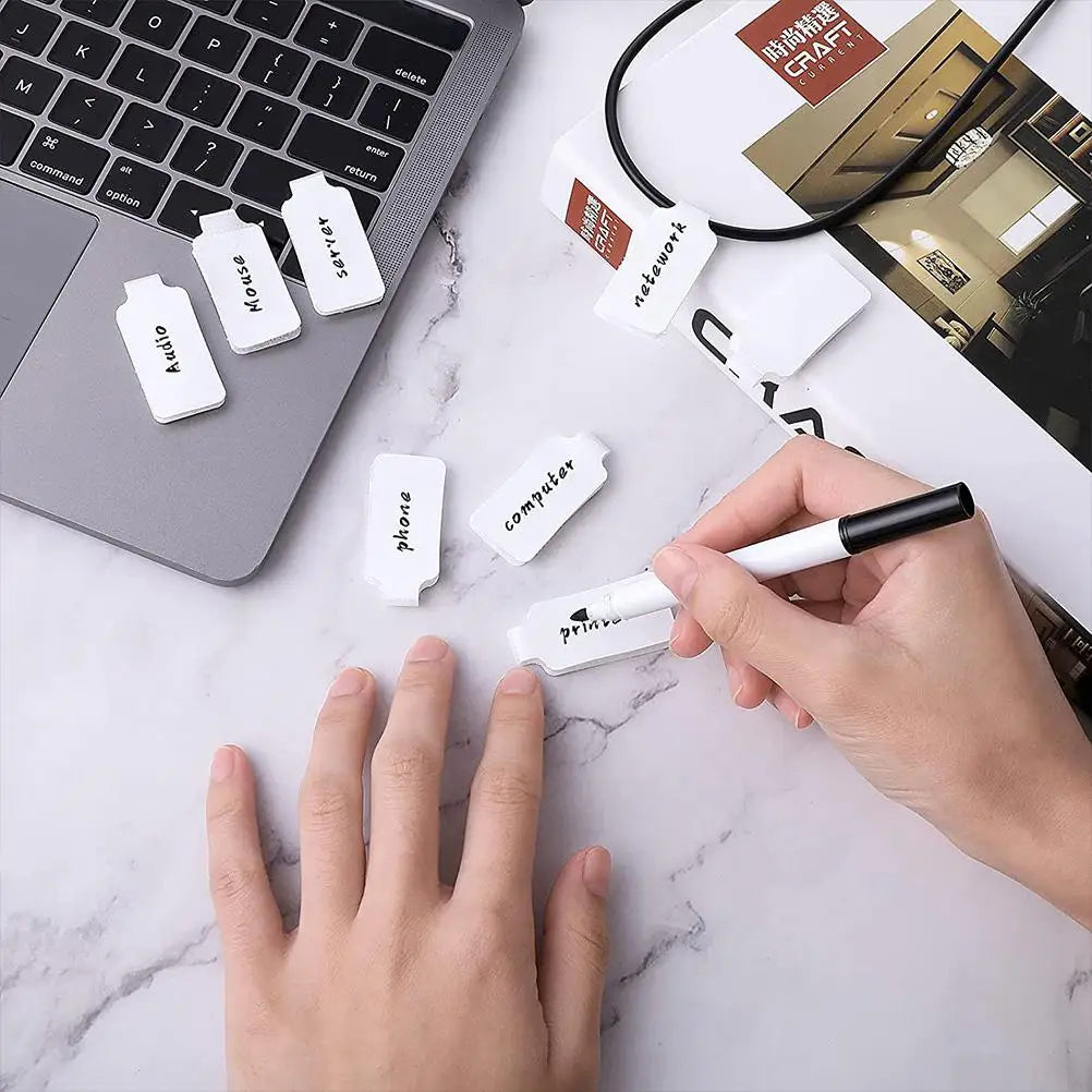 100pcs Self-Adhesive Cable Labels Writable Wire Tags Reusable Wire Labels Cord Label Tags Identification Paper Handwriting Tag