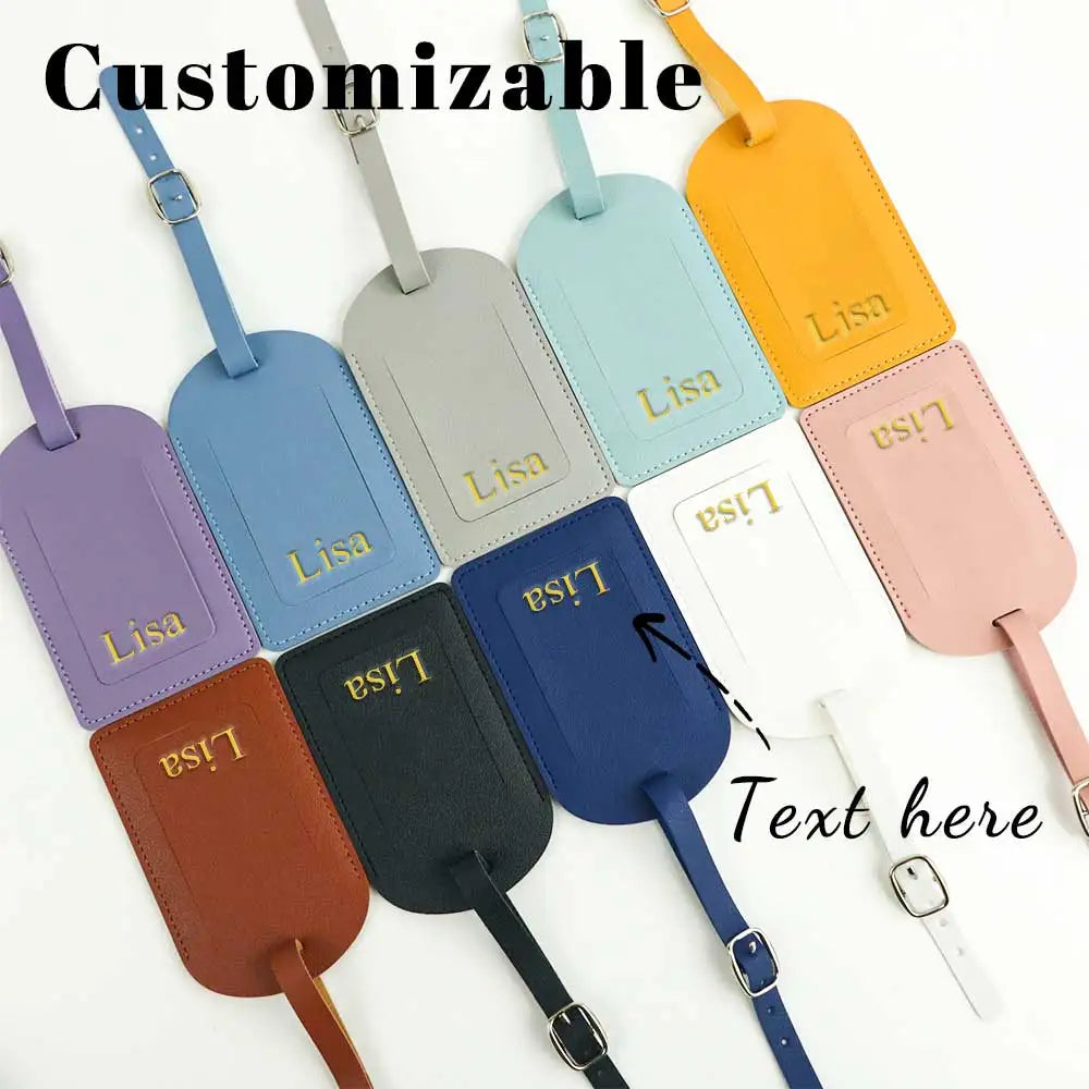 Customized letters smooth PU leather classic ultra-thin travel aviation luggage tag signature luggage label