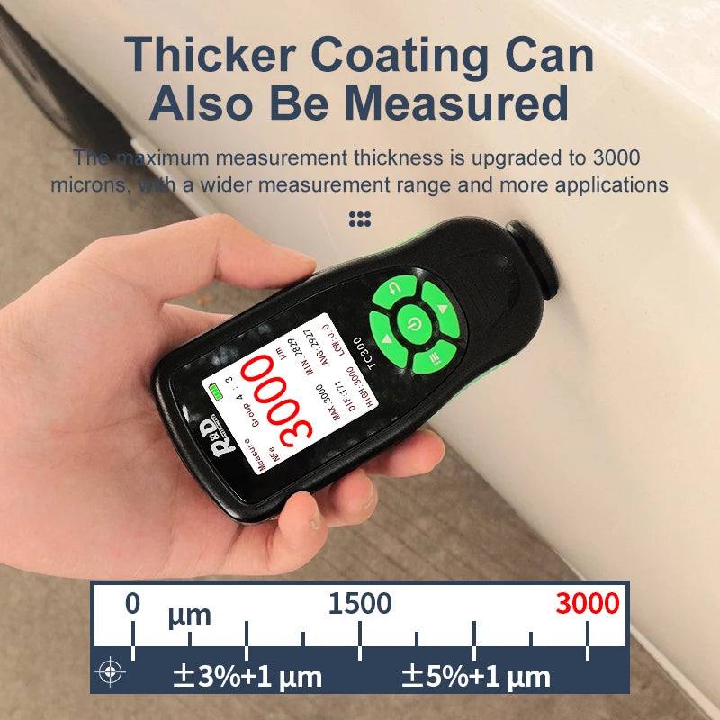 R&D TC300 Car Paint Thickness gauge Metal paint Tools 0-3000um Paint Thickness Tester FE/NFE Paint Film Thickness Tester Color