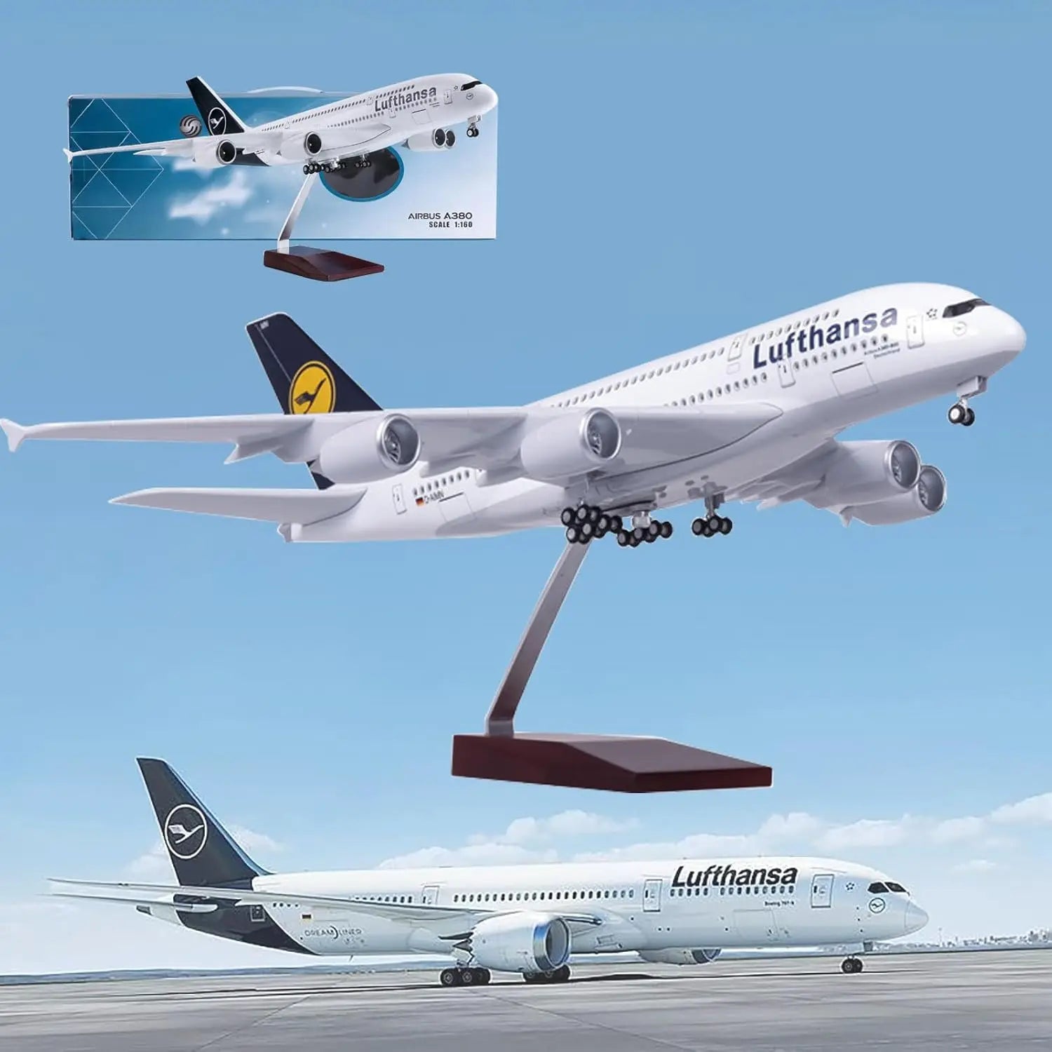 1:160 Scale Lufthansa A380 Diecast Resin Airplane Models kit with Stand Wheel collectible aircraft for  Aviation Enthusiast Gift