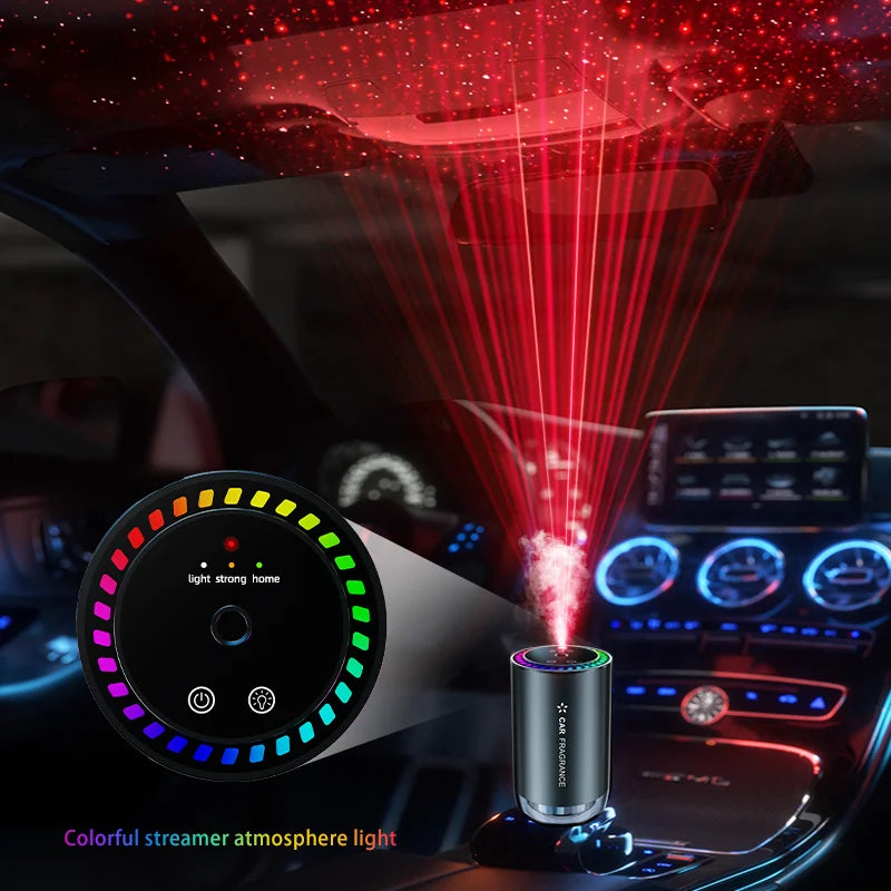 Car Aromatherapy Perfume with Automatic Spray Aluminum Alloy Metal Odor Remover with Colorful Star Ceiling Atmosphere Light