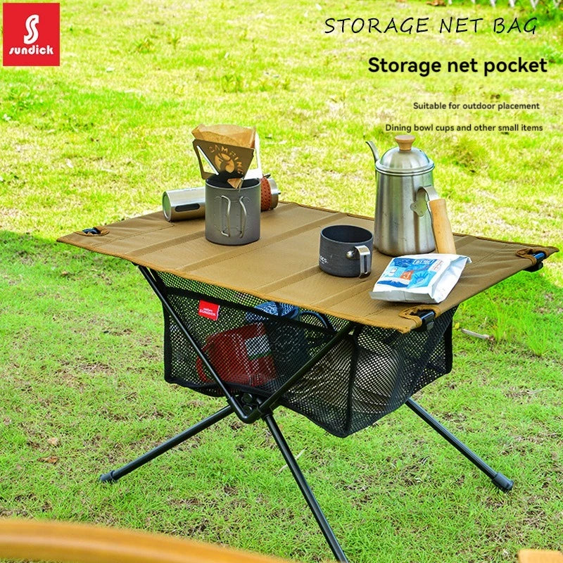 Camping Table Hanging Net Basket Folding Table Storage Rack Portable Mesh Bag Hook Holder for Outdoors Picnic Cookware Organizer