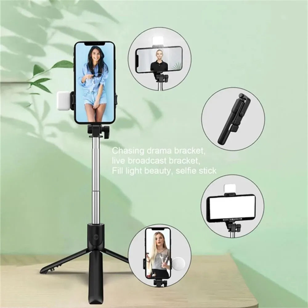 Phone Selfie Stick Tripod Bluetooth Remote Wireless Selfi Stick Phone Holder With Beauty LED Fill Light For Phone Live Streaming