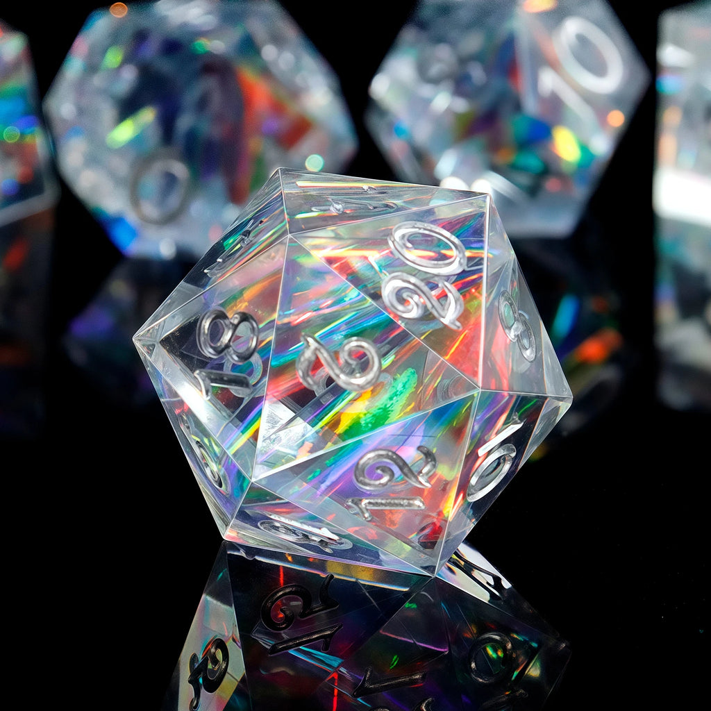 7-Piece Transparent Reflective Resin Polyhedral Dice - For Outdoor Games, Board Games, Holiday Gifts, With Gift Box Packaging