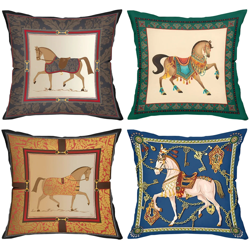 Stylish Horse Patterned Double-sided Printed pillow cover Short plush Suitable living rooms bedrooms sofas throw cushion cover