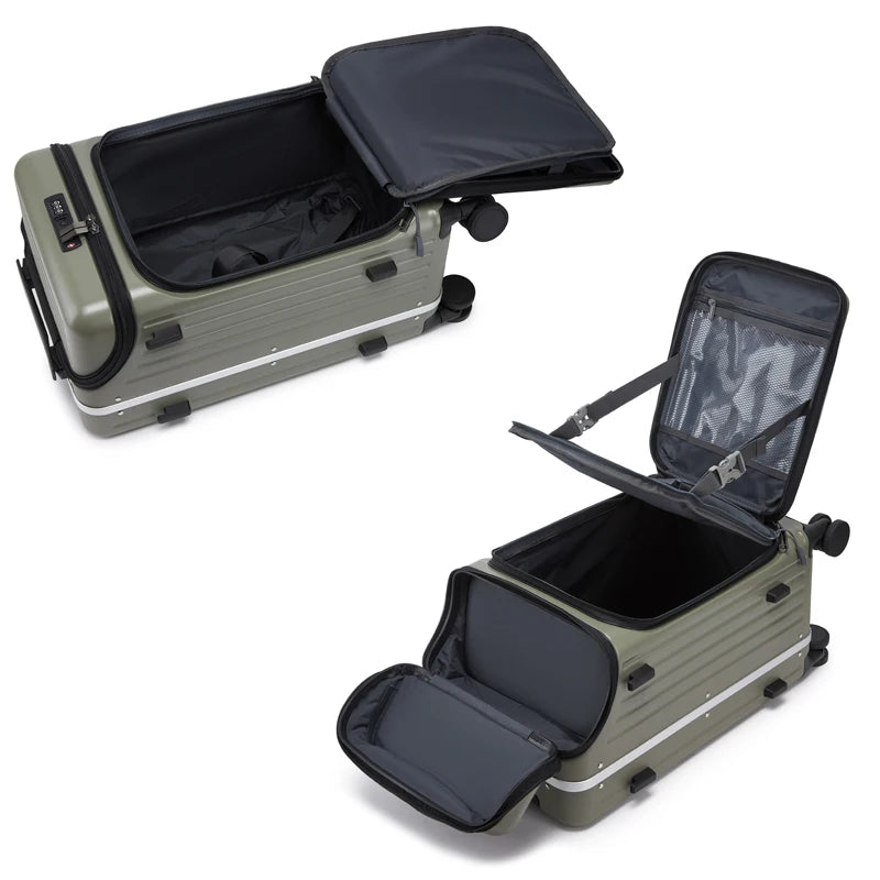 100% PC Hard Shell Luggage Front & Top Opening Suitcase with Spinner Wheels TSA Lock Laptop Compartment, Carry-On Travel Trolley