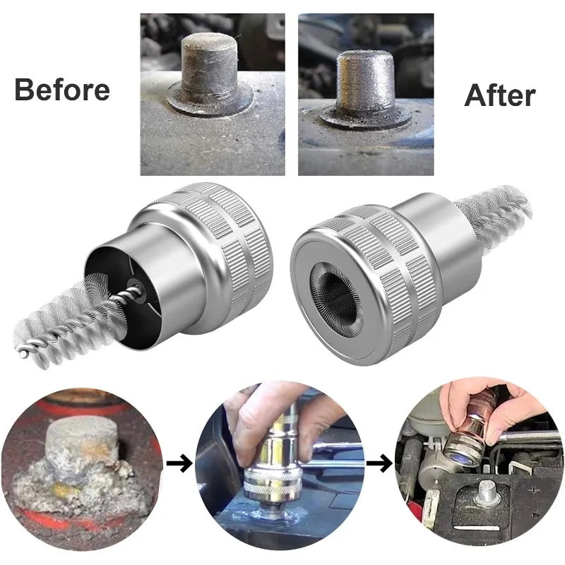 Car Battery Brush Wash Cleaning Tool Wire Battery Post Terminal Cable Battery Maintenance Tool Terminal Dirt Cleaner Wire Brush