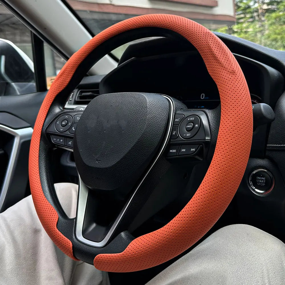 Steering Size 36-38cm Universal Non-slip Round Breathable Leather Car Steering Wheel Cover Protector Suitable Auto Accessories