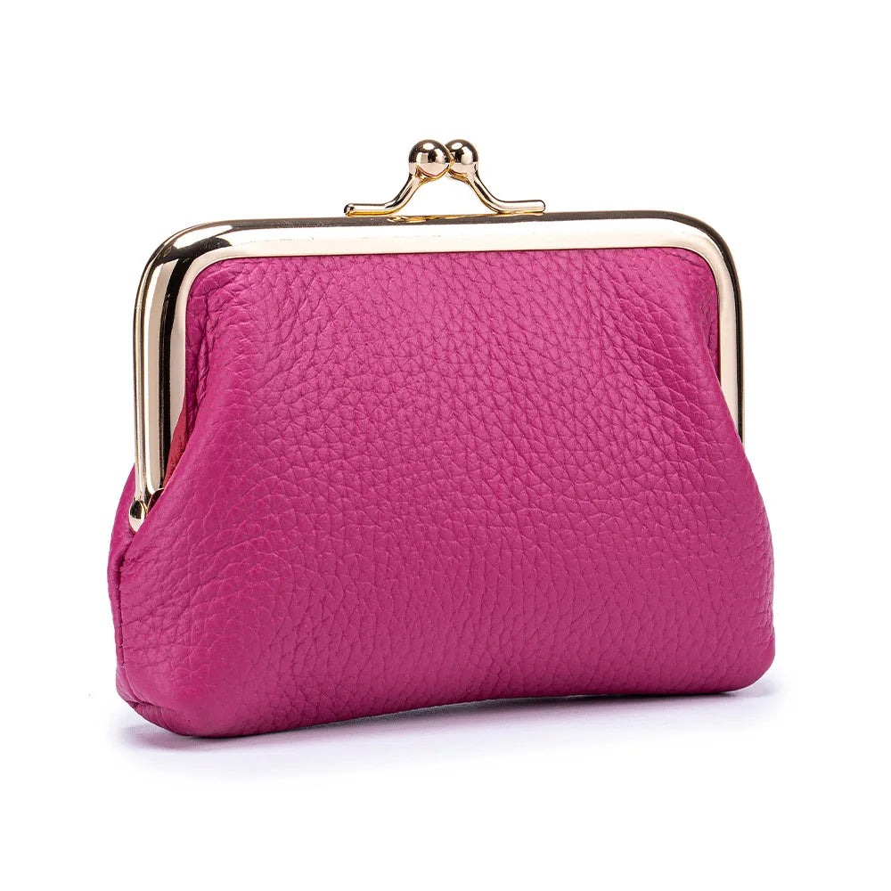 Women's Kiss Lock Crossbody Bag Genuine Leather Mini Handbags Kiss Clasp Crossbody Shoulder Bags Coin Purse Messenger Handbag
