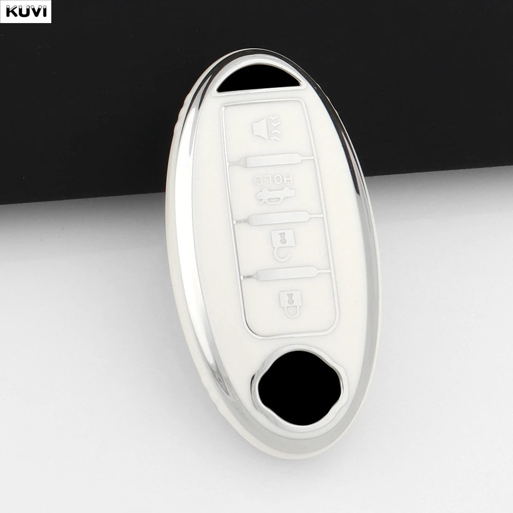 For Infiniti Nissan Altima Maxima Murano Rogue Sentra 370z Soft TPU Car 4 Button Key Case Cover Keychain Holder Fob Accessories