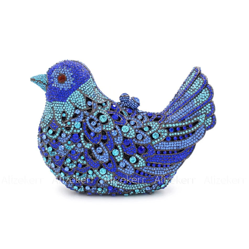 Alizekerr Pigeon Shaped Crystal Evening Bags Women Gorgeous Rhinestone Metallic Bird Clutch Purses Ladies Unique Handbags Party