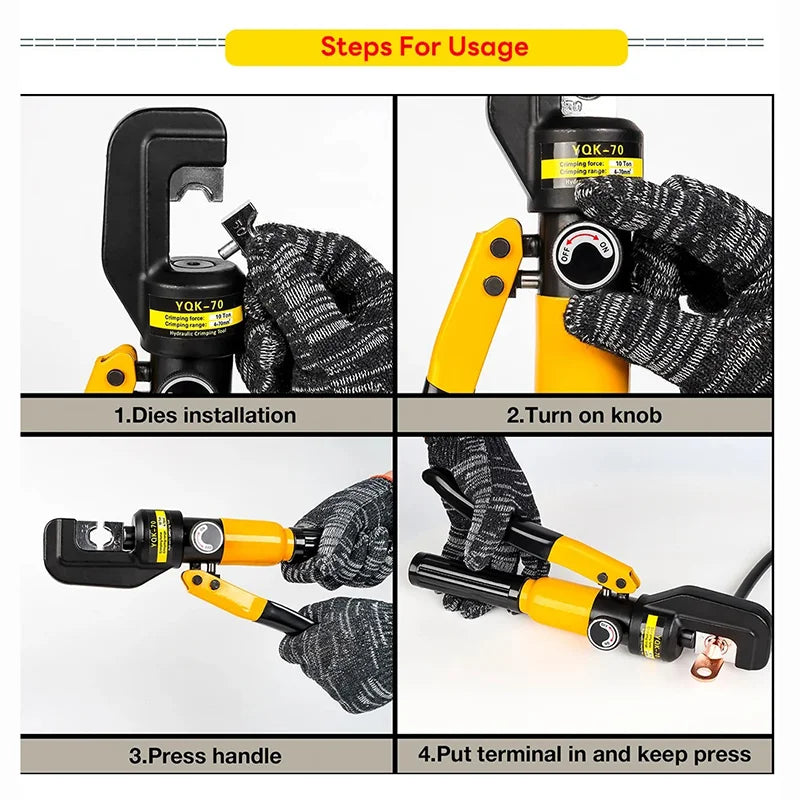4-70mm² Hydraulic Crimping Pliers YQK-70 Pressure 8T Home Hydraulic Tools Hydraulic Pliers DIY Cable Terminal Crimping Pliers