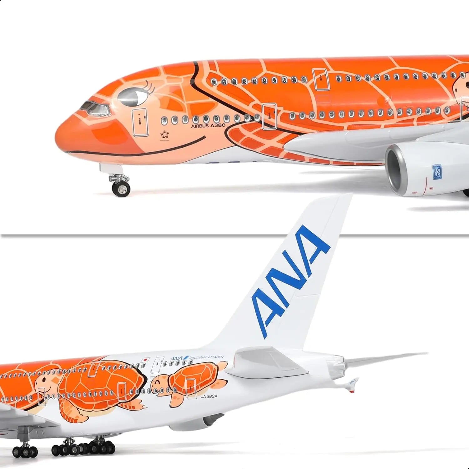 1/160 A380 for ANA Orange Turtle Airplane Model Kits with Display Stand for Adult Aviation Gifts or Aircraft Collection