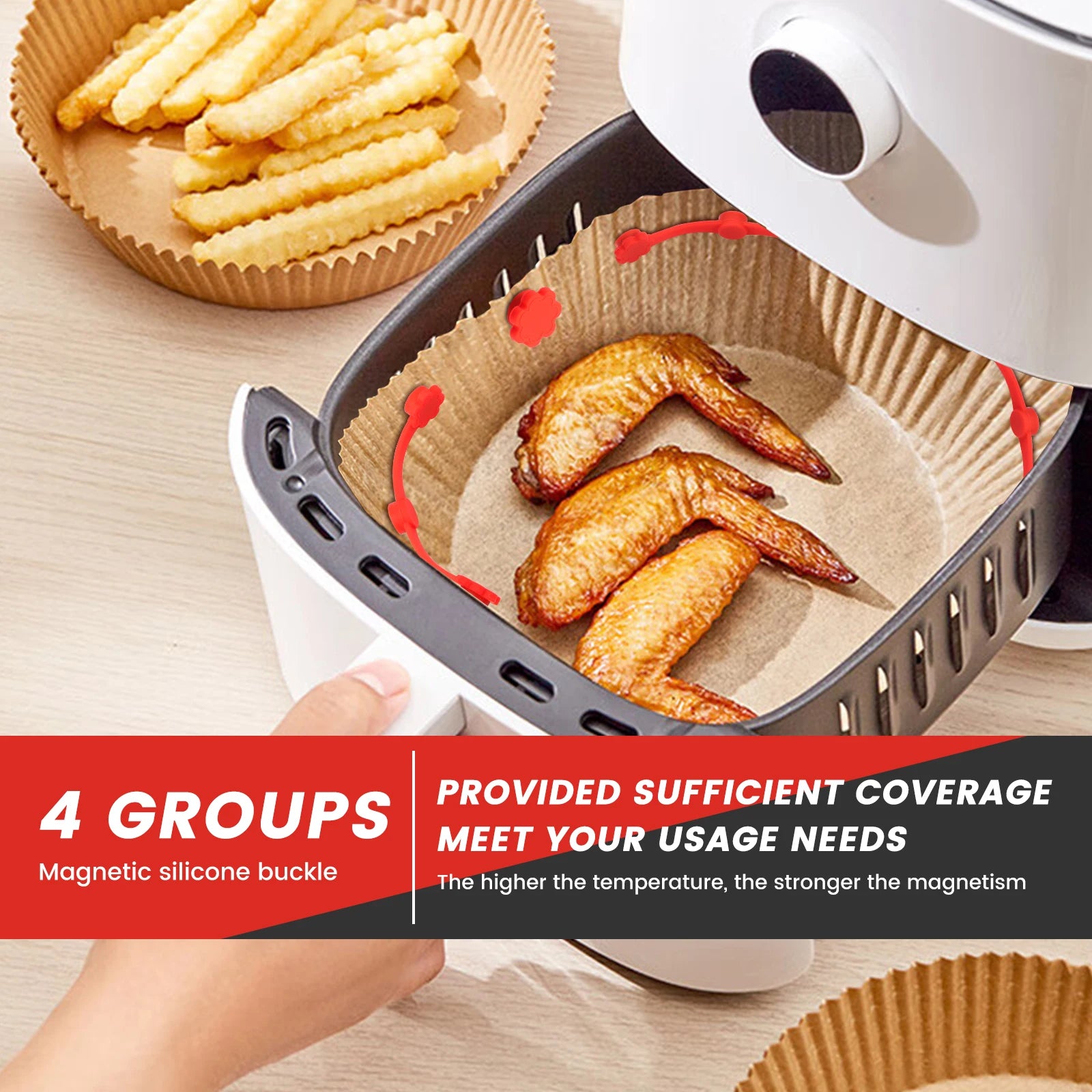 4Pcs Air Fryer Magnet Silicone Buckle Air Fryer Parchment Paper Lock Liners Prevent Paper to Burn Air Fryer Baking Accessories