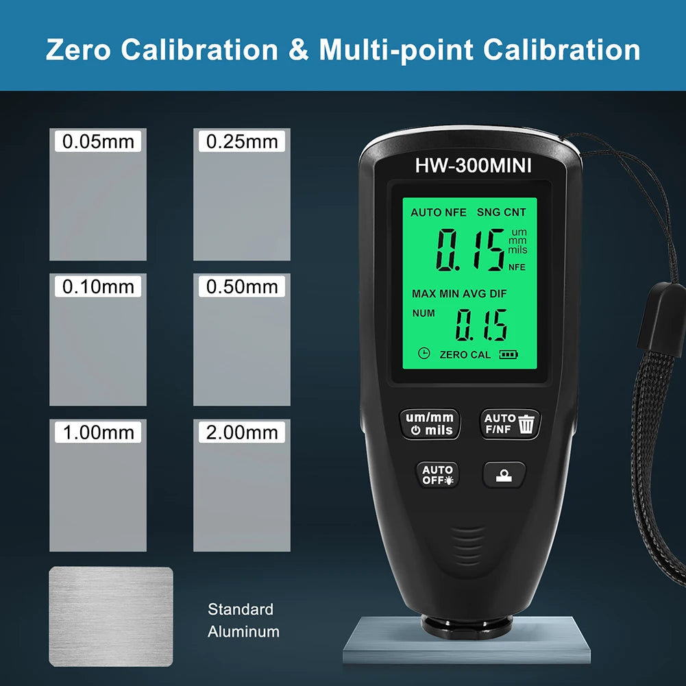 HW300-MAX Car Paint Film Automatic Thickness Gauge 0-2000UM Fe & NFe Auto Power Off Car Coating Thickness Tester Automotive Tool