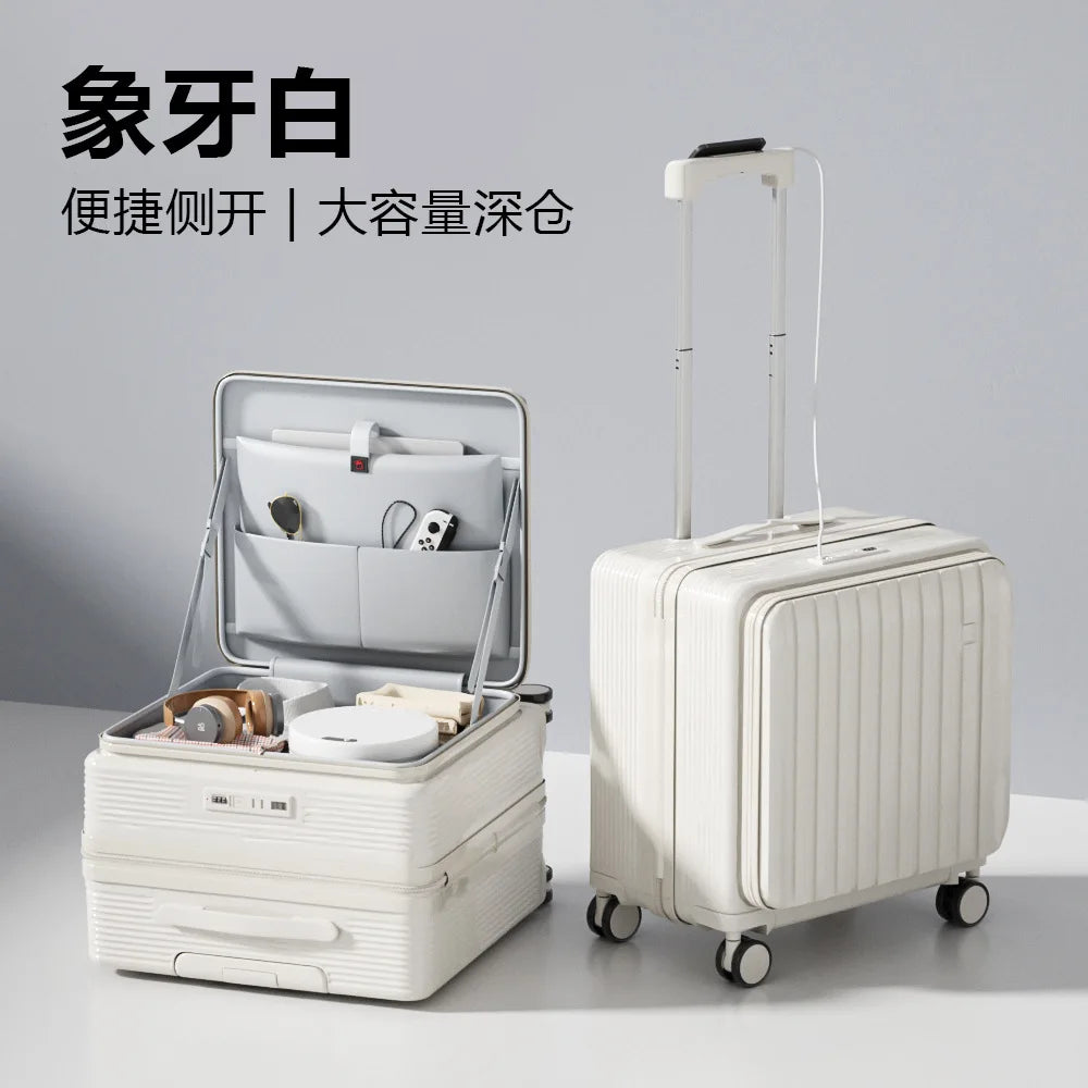 18 Inch Trolley Case With Wheels Travel Suitcase Boarding Case Mini Password Box Suitcase With Cup Holder Rolling Luggage Bag