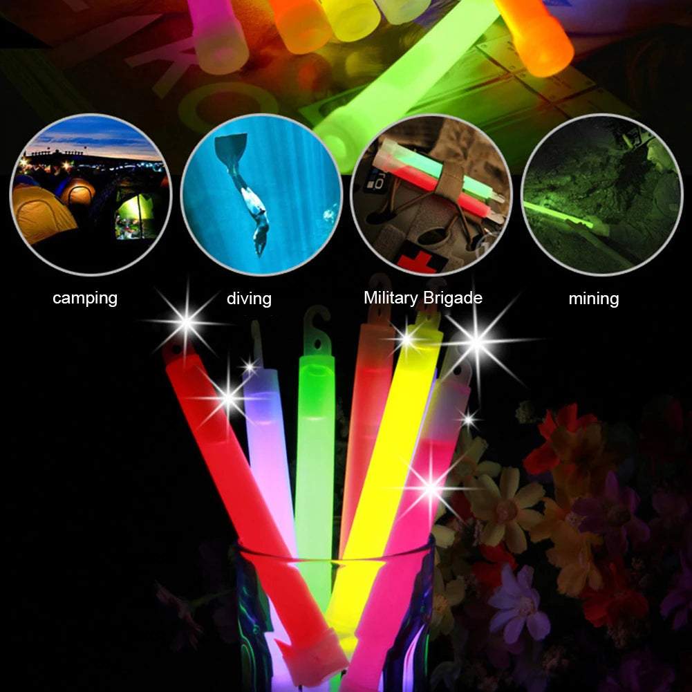 5pcs Concert Party Light Stick 6 Inch Outdoor Emergency Glow Sticks Waterproof with Hook Hiking Camping Equipment